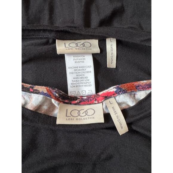 LOGO by Lori Goldstein Long Sleeve Blouse Layered Tank Top Black Patterned - Picture 2 of 6